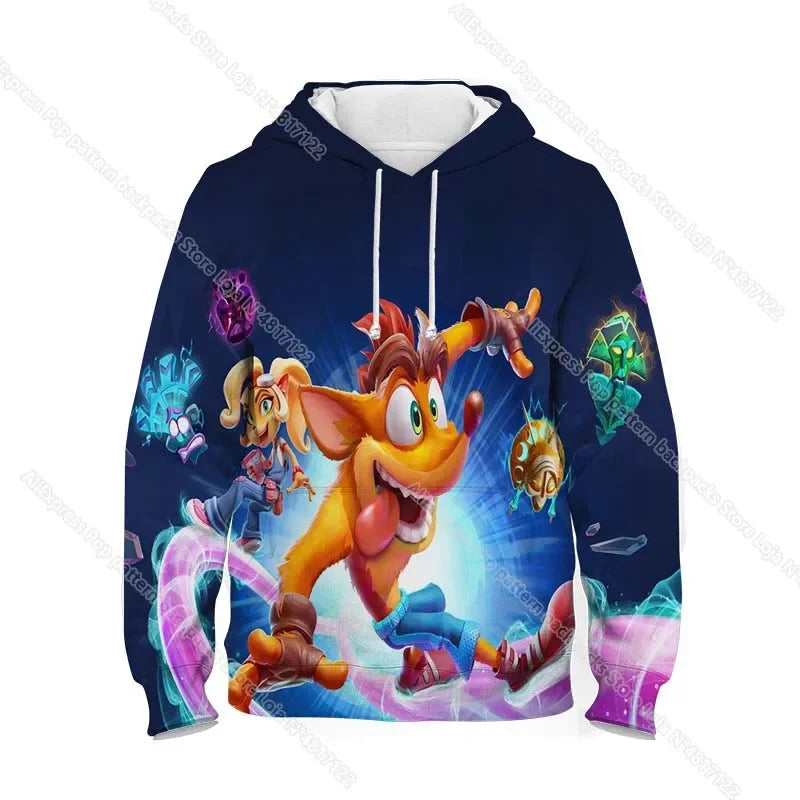 Kids Crash Bandicoot On the Run Hoodies Spring Boys Girls Cartoon Anime Sweatshirt Children Tops Coat Toddler Pullovers