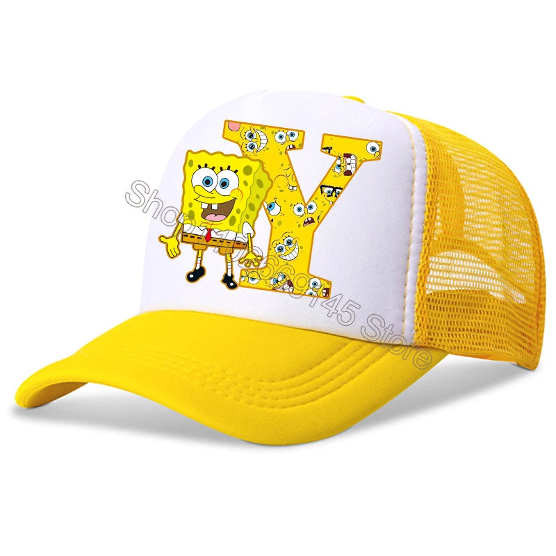 Spongebob-baseballkasketter til børn – kawaii-tegneserie med bogstaver – afslappet solhat til børn – justerbar kasket med skygge – fødselsdagsgaver
