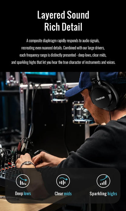 Cuffie da monitoraggio professionali da studio TAKSTAR PRO 70 – Headset over-ear cablato chiuso per produzione musicale, DJ, gaming e registrazione