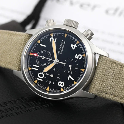 Reloj cronógrafo de cuarzo Militado VK61 VK67, 39 mm, caja de acero inoxidable 316L, 3 esferas, resistente al agua 100M, reloj militar multifunción