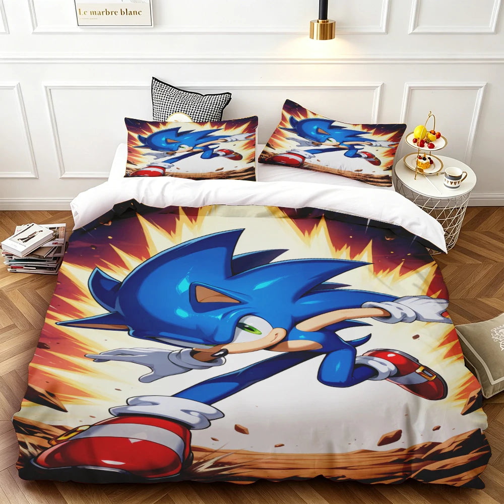 Sonic Duvet Cover for Kids Cool Bedding Set, Duvet Cover for Bedroom Decor Soft and ComfortableTwin, Double, Queen, and King