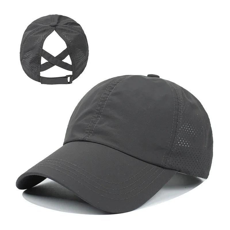 Casquette de baseball d'été, tenue de golf, casquette de sport et de loisirs à bande croisée pour queue de cheval, casquette à visière en forme de bec de canard en maille à séchage rapide