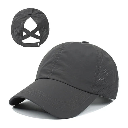 Casquette de baseball d'été, tenue de golf, casquette de sport et de loisirs à bande croisée pour queue de cheval, casquette à visière en forme de bec de canard en maille à séchage rapide