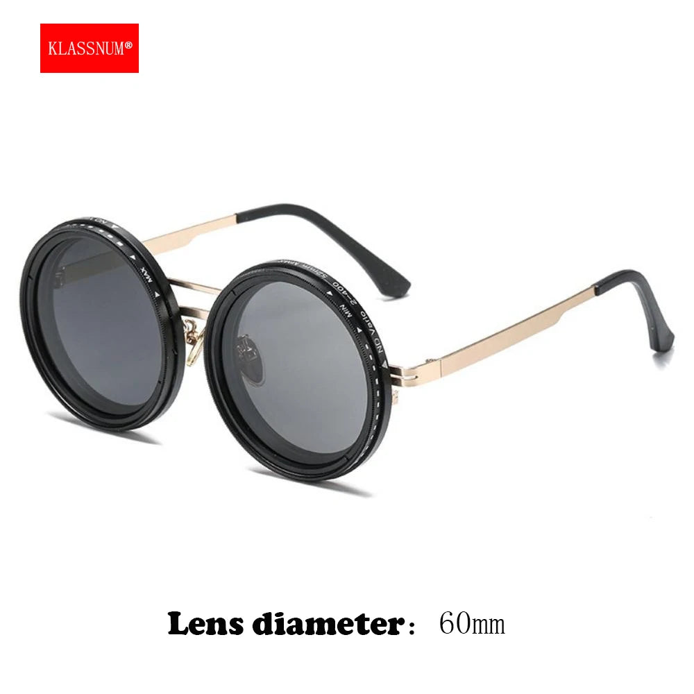 KLASSNUM Adjustable Sunglasses Men Nd Filter Glasses ND9 Speed Dimming Sun Glasses Round Polarized Fishing Driving Eyewear 2026