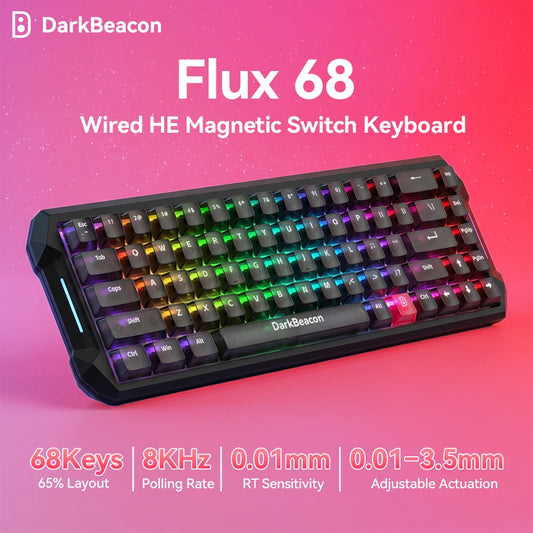 DarkBeacon Flux 68 HE Magnetic Switch Hot Swappable Mechanical Gaming Keyboard, USB-C Wired RGB 65% Layout