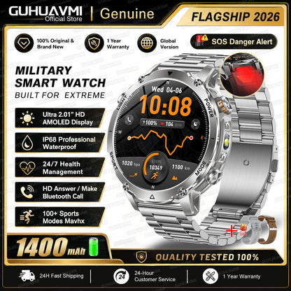 2026 TANK Ultra New 1400mAh Big Battery Smart Watch Men GPS path Sport Flashlight BT Call Waterproof Outdoor Military Smartwatch