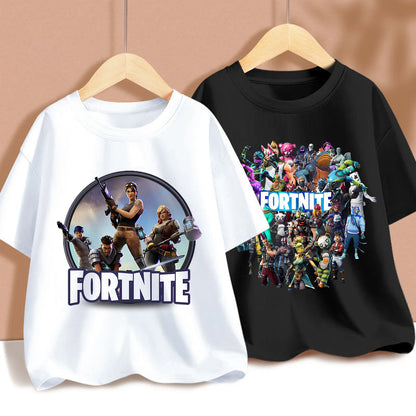 T-shirt de verão para criança Fortnites, com estampado de figura de jogo em estilo cartoon, T-shirt casual desportiva para rapaz, manga curta, vestuário infantil
