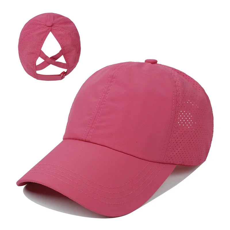Casquette de baseball d'été, tenue de golf, casquette de sport et de loisirs à bande croisée pour queue de cheval, casquette à visière en forme de bec de canard en maille à séchage rapide