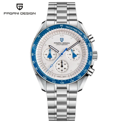 Montre pour homme PAGANI DESIGN « New Moon » – Montre à quartz de luxe, chronographe, verre saphir avec traitement antireflet, lunette en céramique, aiguilles luminescentes