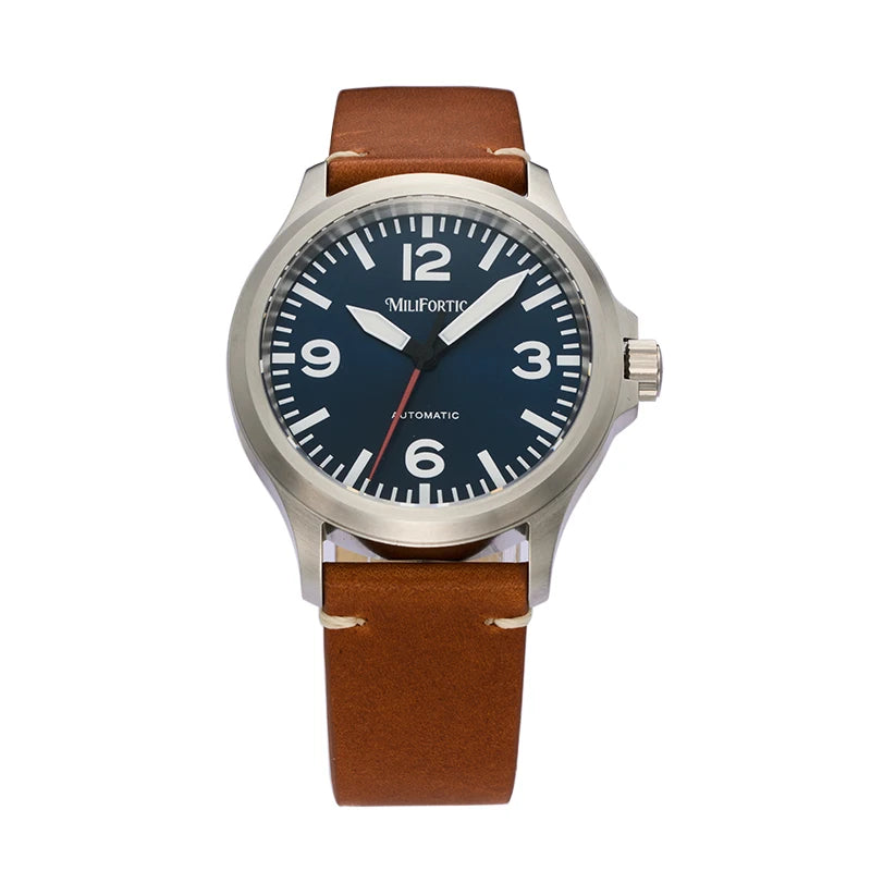 Milifortic Military Watch 39mm NH38 Automatic Mechanical Movement Retro Sapphire Crystal BGW9 Lume Leather Strap 10Bar Watch for Men