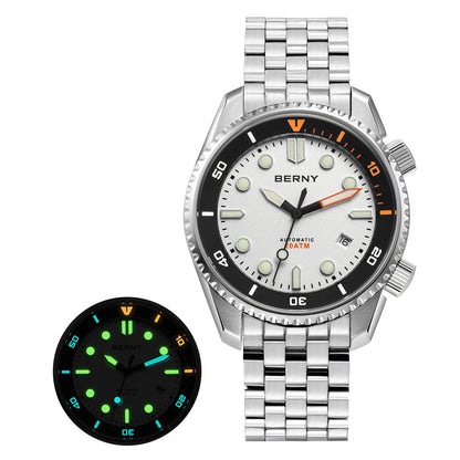 BERNY Diver Automatic Watches Men's Luxury Sapphire 316L Stainless Steel Mechanical Watch 42MM 200M Waterproof Diving Men's Watch