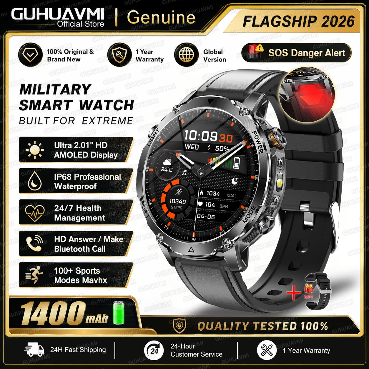 2026 TANK Ultra New 1400mAh Big Battery Smart Watch Men GPS path Sport Flashlight BT Call Waterproof Outdoor Military Smartwatch