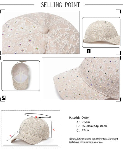 CNTANG Sommer-baseballkasket til kvinder med rhinestones og blomsterbroderi, snapback-kasket til kvinder, designer-solhat, hiphop-kasketter i Y2K-stil