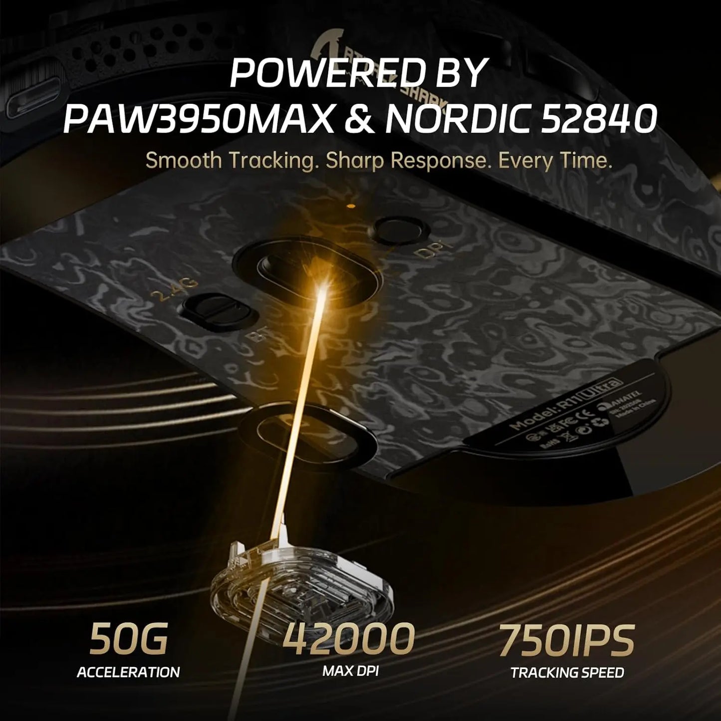 ATTACK SHARK R11 ULTRA 49g kulfiber 8000Hz trådløs gamingmus, 42000 DPI, 20000 FPS, PAW3950MAX, Nordic 52840-chip