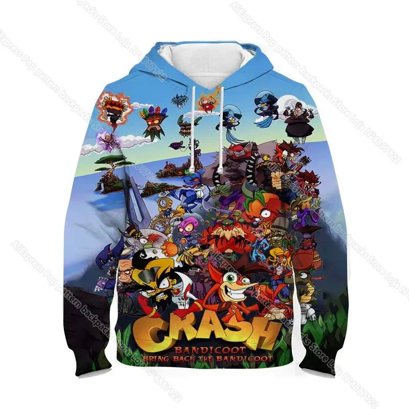 Kids Crash Bandicoot On the Run Hoodies Spring Boys Girls Cartoon Anime Sweatshirt Children Tops Coat Toddler Pullovers