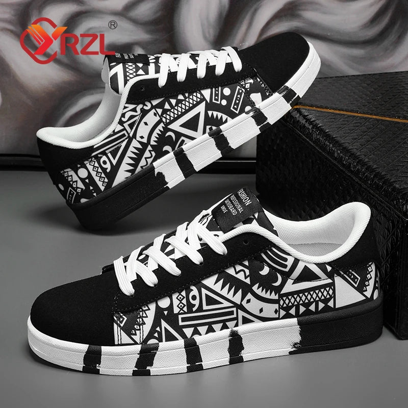 YRZL Scarpe sportive da running da uomo in tela con stile geometrico, sneakers stringate, scarpe da skate da uomo alla moda per coppie con stampa graffiti