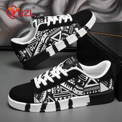YRZL Scarpe sportive da running da uomo in tela con stile geometrico, sneakers stringate, scarpe da skate da uomo alla moda per coppie con stampa graffiti