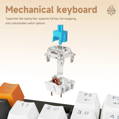 Teclado mecánico AJAZZ NK104 con cable, teclas de doble inyección, 104 teclas, hot-swapping y retroiluminación LED híbrida para gamers, compatible con laptop y PC
