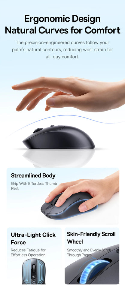 Baseus EM2 Ergonomic Wireless Mouse Bluetooth 5.3 Rechargeable Silent Mouse, Ultra-Light Bluetooth & 2.4G Wireless Mouse with Customizable Buttons, 4000 DPI Type-C Charging