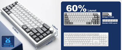 YUNZII AL68 Silver Aluminum Mechanical Gaming Keyboard, QMK/VIA Wireless Keyboard, Hot Swap Gasket Custom Keyboard with Knob
