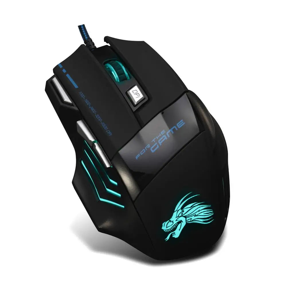 Mouse da gaming cablato con retroilluminazione a 7 colori, 5500 DPI regolabili, mouse ottico cablato nero per PC gaming e computer desktop
