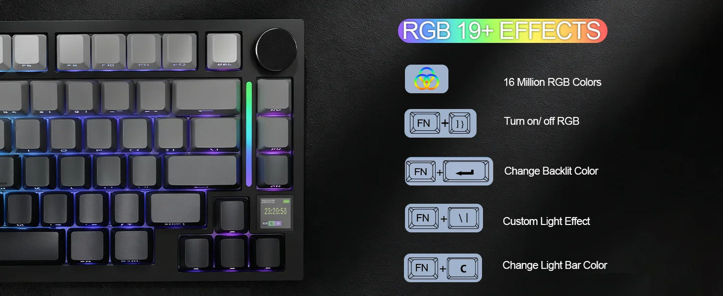 ATTACK SHARK X820 Ultra Wireless Mechanical Keyboard with TFT Smart Display & Knob, 75% Hot Swappable, BT/2.4G/Wired,Gift Switch