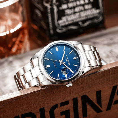CHRONOS herenpolshorloge – Luxemerk, waterdicht, verlicht, met datumweergave, van roestvrij staal, met quartz-uurwerk.