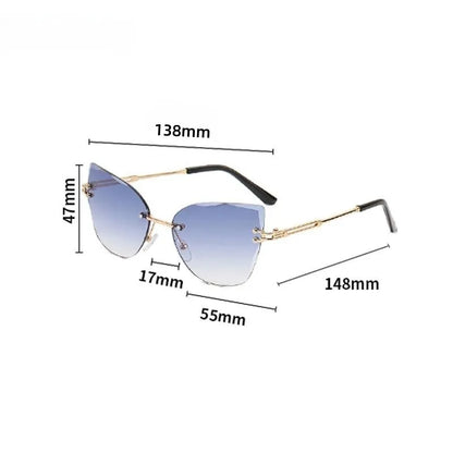 KLASSNUM Vintage solbriller uden stel til kvinder og mænd, Cat Eye-model med gradientglas, UV400-beskyttelse, solbriller til fest og jul