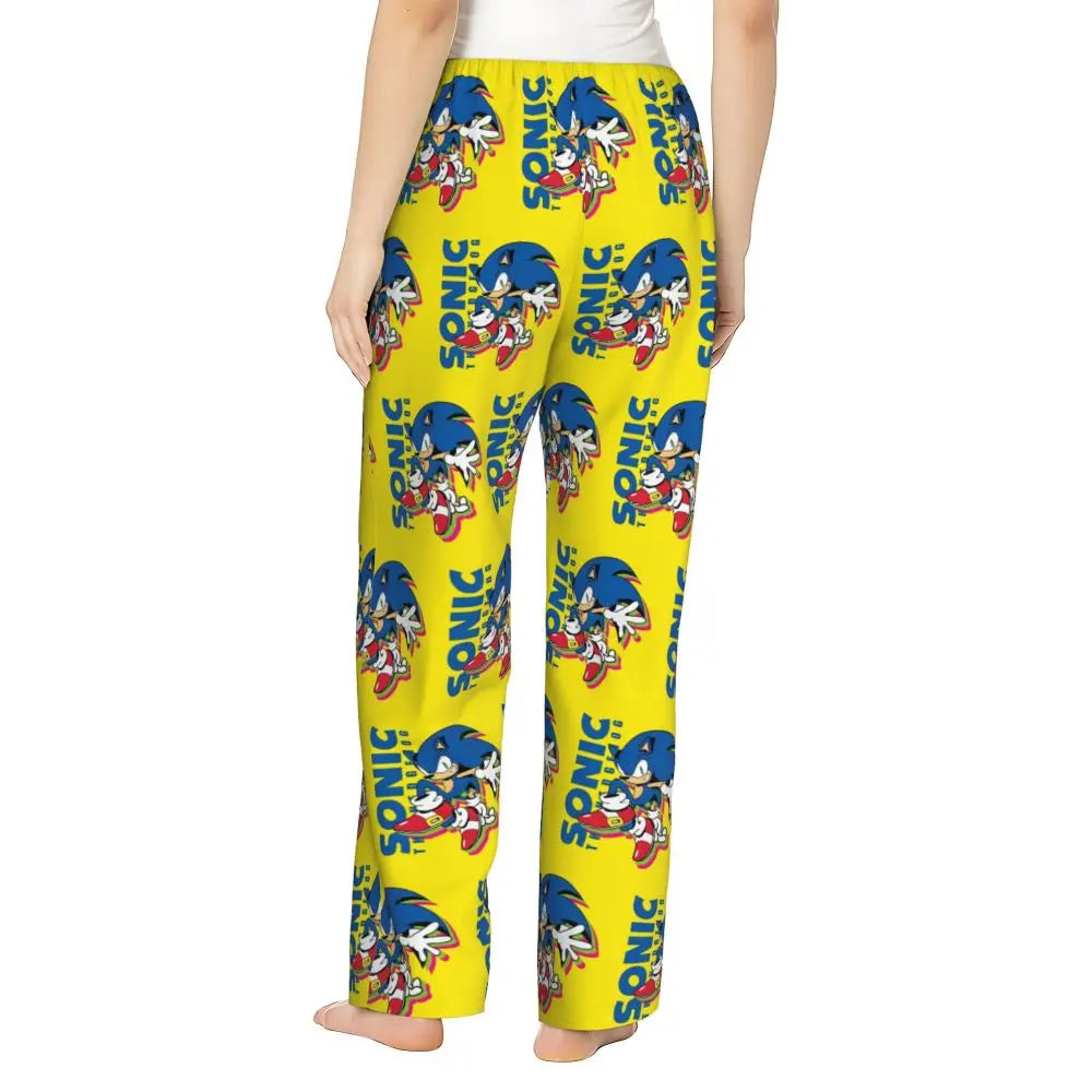 Custom Printed Womens Soniced Pajama Pants Hedgehog Game Sleepwear Sleep Lounge Bottoms with Pockets