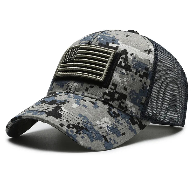 American Flag Camouflage Sticker Embroidered Baseball Cap Net Hat Men Outdoor Velcro Cap