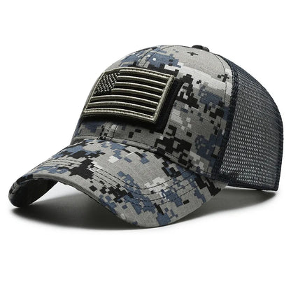 American Flag Camouflage Sticker Embroidered Baseball Cap Net Hat Men Outdoor Velcro Cap