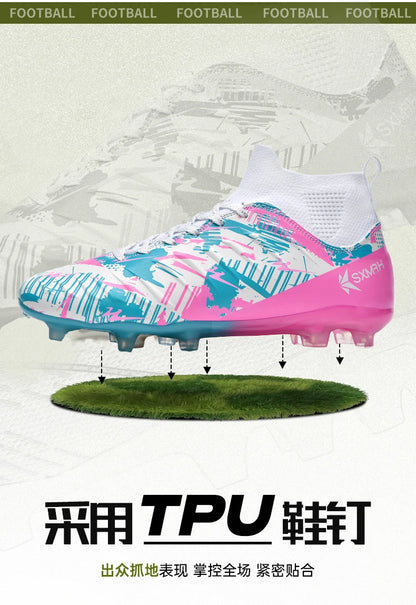 Genuine Double Star Men's High-Top AG Long Stud Football Boots, Professional Match and Training Shoes for Teenagers and Adults