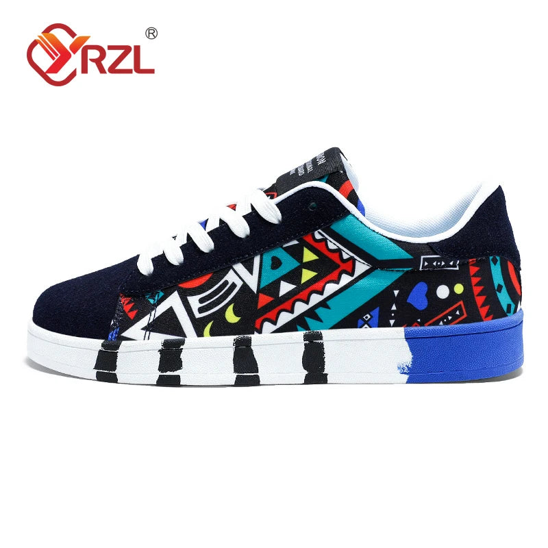 YRZL Scarpe sportive da running da uomo in tela con stile geometrico, sneakers stringate, scarpe da skate da uomo alla moda per coppie con stampa graffiti