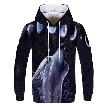 Neuer modischer Hoodie mit 3D-Tierprint für Herren und Damen, personalisiertes Design, Sweatshirt mit Schnee- und Doppelwolf-Motiv, Harajuku Oversized Hoodie