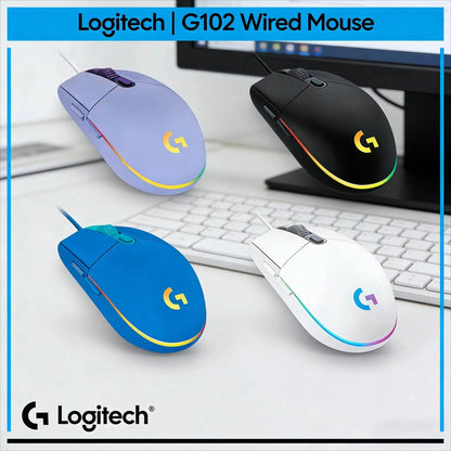 Logitech G102 G203 Wired Gaming Mouse 2.1 Meter Long Cable 8000 DPI RGB Effects for PC Laptop Office Gamer Flexible