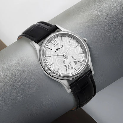 BERNY Men's Watches Slim Luxury Classic Stylish Dress Quartz Watch Fashion Elegance Leather Band Wristwatch