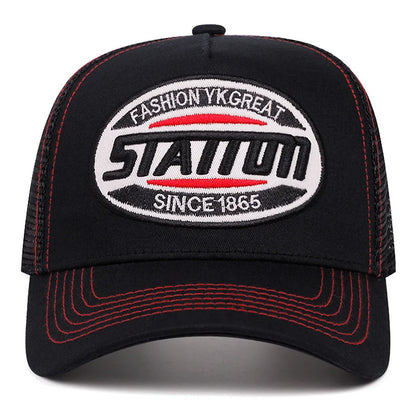 Nowa klasyczna czapka z daszkiem unisex STATION z literowym wzorem i siateczką, oddychająca czapka truckerka streetwear na lato dla kobiet i mężczyzn