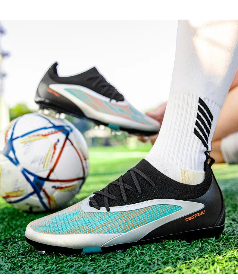 Botas de fútbol para hombre, tacos de exterior transpirables para adultos, antideslizantes, zapatillas deportivas de fútbol con tacos largos para entrenamiento y partido, cómodas para chicos