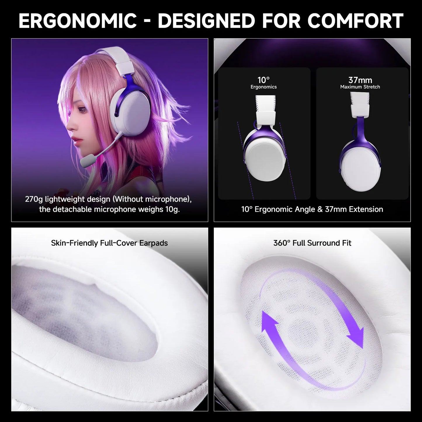 AKKO Verge S9 Gaming-Headset mit Mikrofon – 53mm-Treiber, Quad-Mode Wireless Bluetooth 5.3, 7.1 Surround Sound FPS Pro Gaming-Kopfhörer