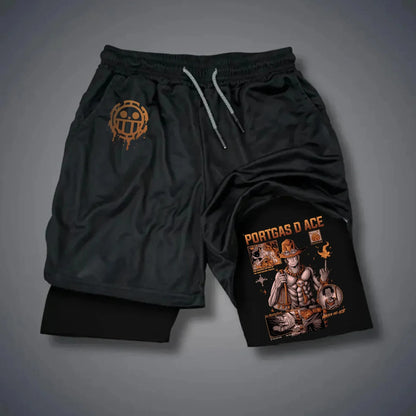 ONE PIECE Classic Anime Luffy Peripheral Printed Double-layer Shorts 2025 American Summer Men's Loose Sports Breathable Pants