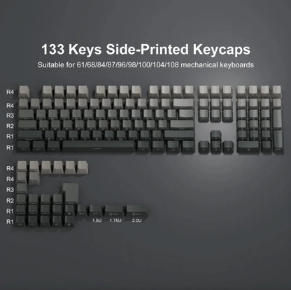 Nuevas teclas para teclado mecánico gaming 60/64/84/98/108 con interruptores MX, 135 teclas OEM PBT con grabado lateral y color degradado rojo y negro