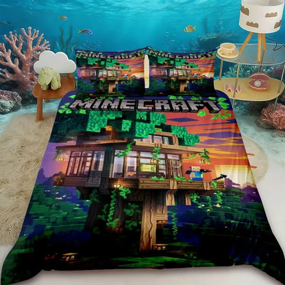 Cartoon Children Duvet Cover Minecraft Cartoon Quilt Cover Bedding Set Queen King Full Size with 1/2 Pillowcase Bedroom