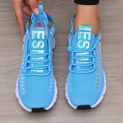 Calçado desportivo para mulher em malha, leve, com sola macia, tira para jogging, respirável, moderno, para caminhada, ténis casual raso para homem