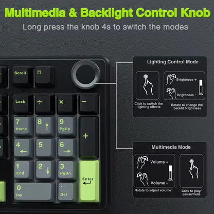 Tastiera meccanica gaming AULA F99PRO 99 tasti, tri-mode wireless, hot-swappable, struttura gasket, tastiera personalizzabile con manopola multimediale