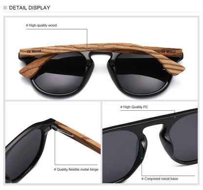 Oi Wood Brand Classic Sunglasses For Mem Women Polarized UV400 Protection Eyewear Wooden Black Glasses Zebra Wood