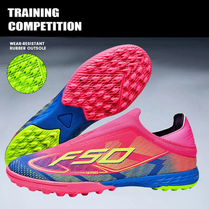 Professional TF Soccer Boots Unisex Youth Adult PU Fabric Upper Rubber Sole Non-Slip Training Cleats
