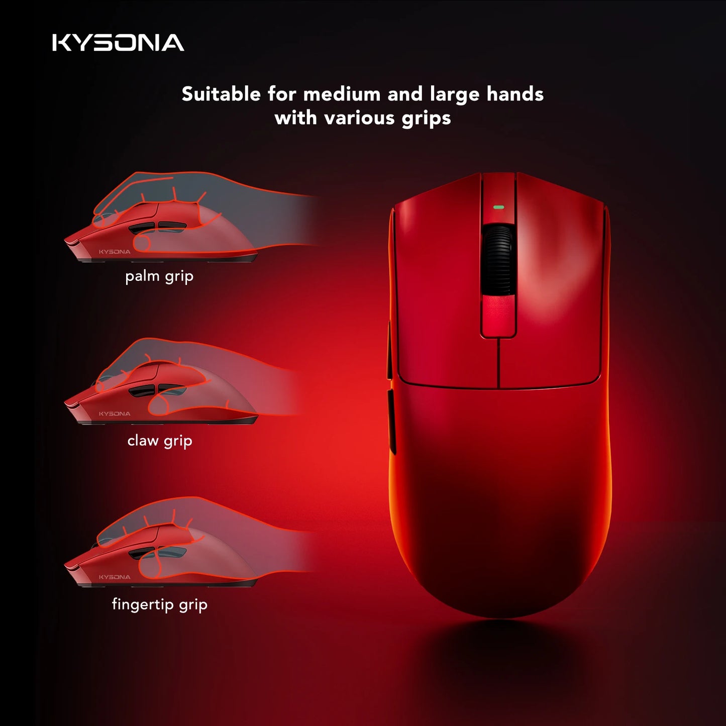 Mysz gamingowa KYSONA Jupiter Series – przewodowa i bezprzewodowa, 8Khz, sensor PAW3950, Bluetooth, 46g, akumulatorowa, sterownik webowy do PC i laptopa