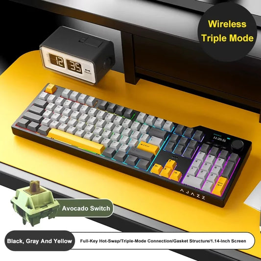 Nuevo teclado gaming AJAZZ AK35I V3 MAX trimodo con cable, Bluetooth e inalámbrico, montaje gasket, hot swap en todas las teclas, 104 teclas, teclado personalizado