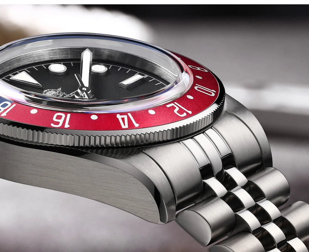 Montre de plongée pour homme ADDIESDIVE GMT515-24H – Étanchéité 200 m, verre bombé, revêtement luminescent BGW9, boîtier en acier inoxydable, affichage analogique
