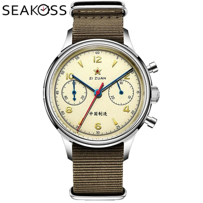 SEAKOSS 1963 Chronograph 42mm 40mm 38mm Sapphire Original Seagull ST1901 Movement With Gooseneck Pilot Men's Mechanical Watches